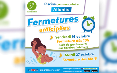 📢 Informations – Fermetures anticipées piscine Atlantis 📍 Formerie